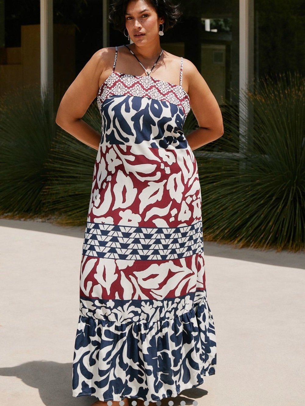 Anthropologie. Women's Navy and Burgundy Printed Tiered Maxi Dress. 3x. NWT